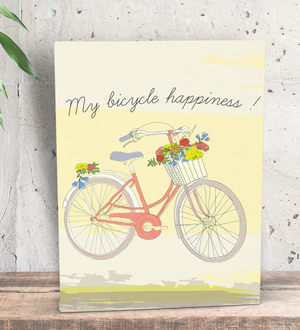 BK Gift My Bicycle Happiness Tasarımlı Dekoratif Mini Kanvas Tablo 15x20cm-1
