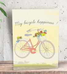 BK Gift My Bicycle Happiness Tasarımlı Dekoratif Mini Kanvas Tablo 15x20cm-1