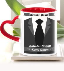 Kişiye Özel Babalar Günü Temalı Kırmızı Kalpli Kupa Bardak 25-507