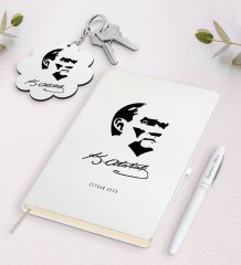Kişiye Özel Atatürk Temalı Beyaz Defter Kalem ve Anahtarlık Hediye Seti-24