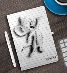 Kişiye Özel 3D Çizim Kapaklı Beyaz Defter Kalem Seti - 3