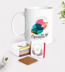 Kişiye Özel En İyi Öğretmen Beyaz Kupa ve Çikolata Hediye Seti-3
