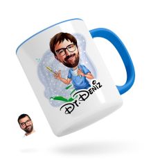 Kişiye Özel Erkek Diş Hekimi Karikatürlü Mavi Kupa Bardak-4