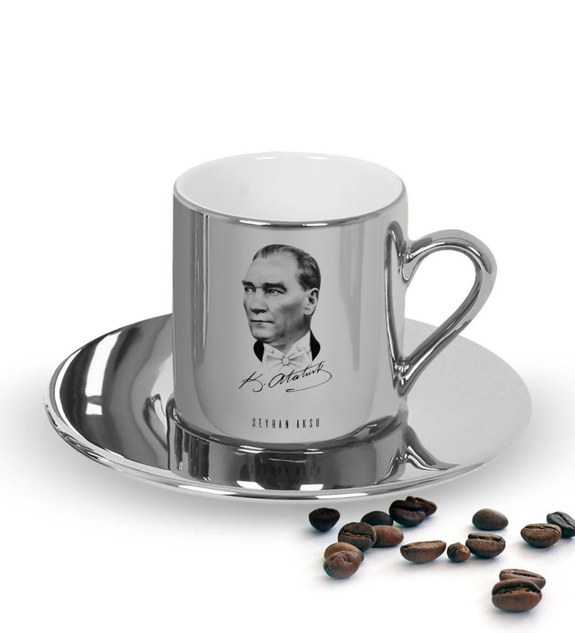 Kişiye Özel Atatürk Temalı Aynalı Gümüş Türk Kahvesi Fincanı-15