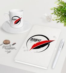 Kişiye Özel Avukat Beyaz Defter Kalem Türk Kahvesi Fincanı Seti-13