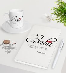 Kişiye Özel Mânâ Baba Beyaz Defter Kalem Türk Kahvesi Fincanı Seti-1