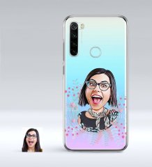 Kişiye Özel Bayan Karikatürlü Xiaomi Redmi Note 8 İnce Şeffaf Silikon Telefon Kapağı-50