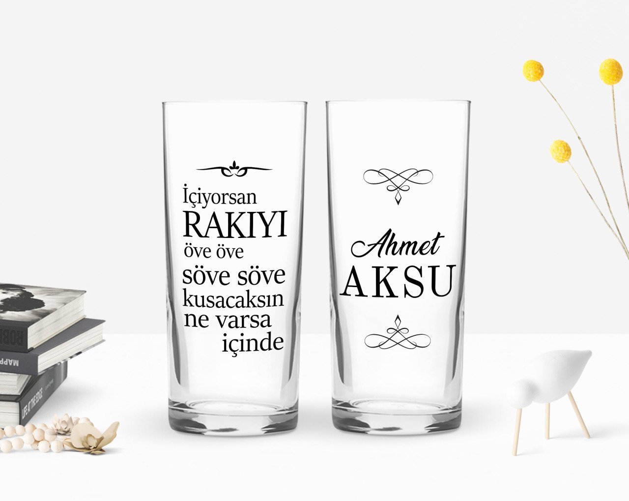 Kişiye Özel Renkli Baskılı İçiyorsan Rakıyı Tasarımlı İkili Rakı Bardağı Seti-1
