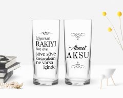Kişiye Özel Renkli Baskılı İçiyorsan Rakıyı Tasarımlı İkili Rakı Bardağı Seti-1