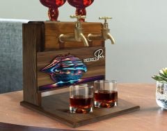 BK Gift Kişiye Özel Kabartma Manzara Tasarımlı İsimli Çift Musluklu Doğal Ahşap İçki Standı-38, İçki Standı, Doğum Günü Hediyesi, Ev Hediyesi
