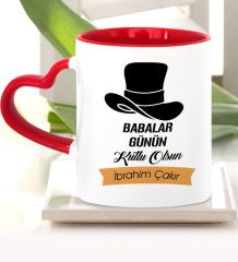 Kişiye Özel Babalar Günü Temalı Kırmızı Kalpli Kupa Bardak 24-506