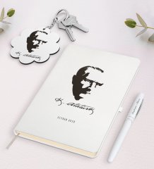 Kişiye Özel Atatürk Temalı Beyaz Defter Kalem ve Anahtarlık Hediye Seti-23