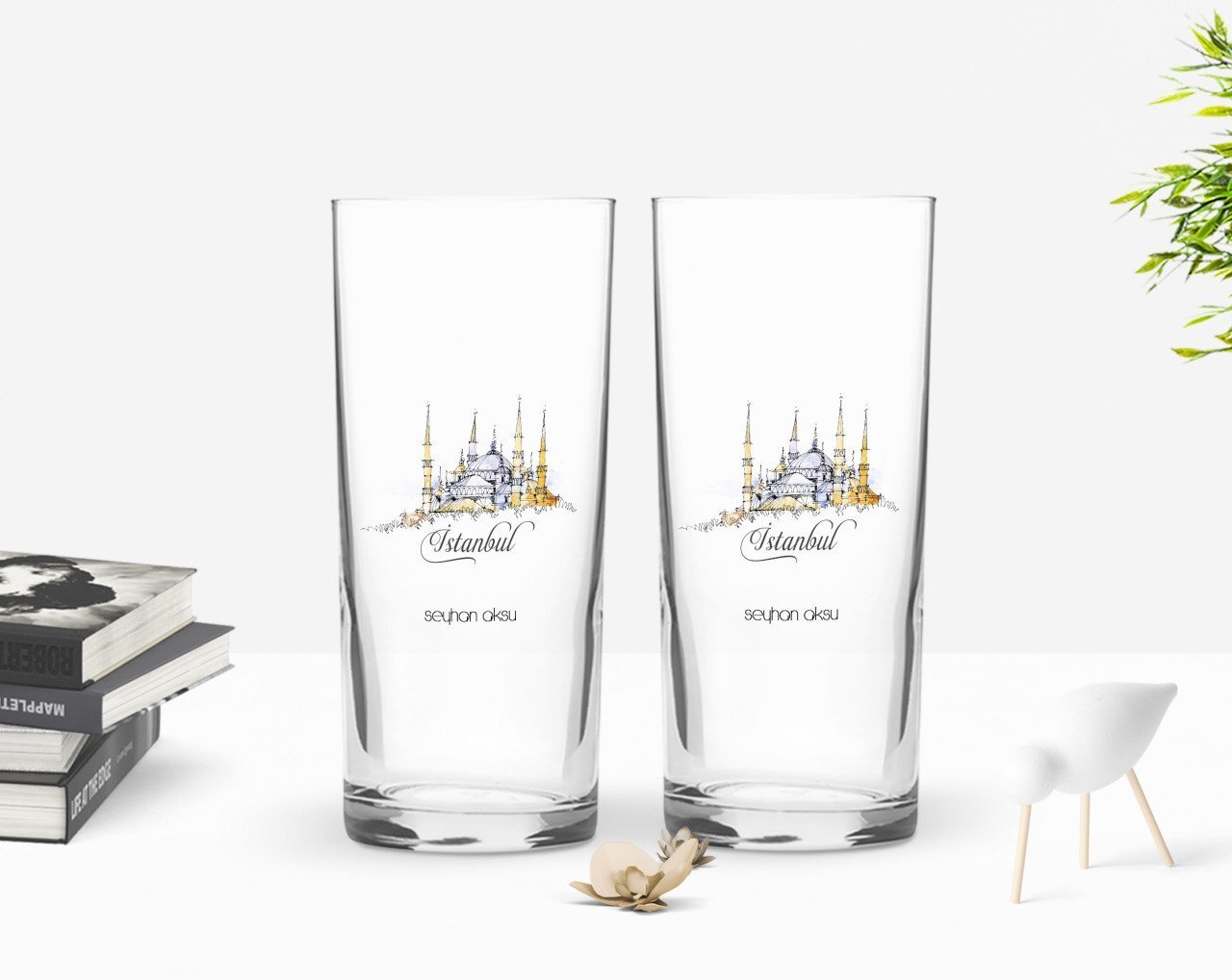 Kişiye Özel Renkli Baskılı İstanbul Tasarımlı Turistik İkili Rakı Bardağı Seti-4