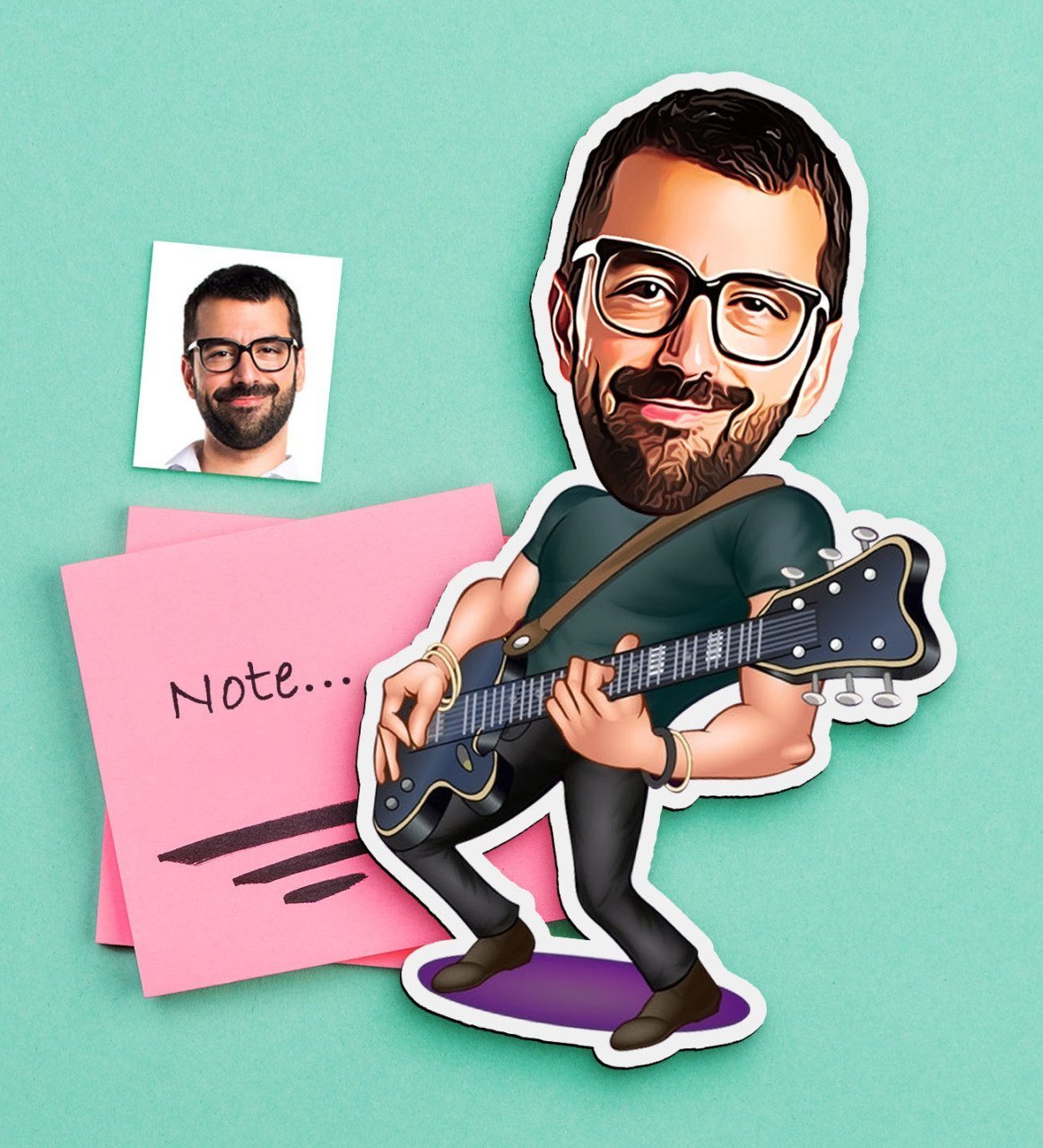 Kişiye Özel Bay Gitarist Karikatürlü Ahşap Magnet