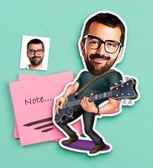 Kişiye Özel Bay Gitarist Karikatürlü Ahşap Magnet