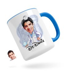 Kişiye Özel Erkek Diş Hekimi Karikatürlü Mavi Kupa Bardak-3