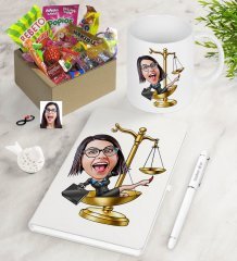 Kişiye Özel Bayan Avukat Karikatürlü Nostaljik Lezzetler Defter Kalem Kupa Hediye Seti-4