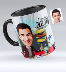 Kişiye Özel Bay Öğretmen Karikatürlü Siyah Kupa Bardak - 2
