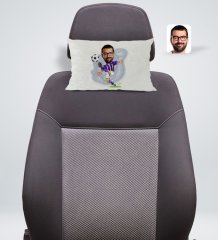 Kişiye Özel Sarı Lacivert Futbolcu Karikatürlü Dikdörtgen Araç Koltuk Yastığı-1