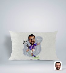Kişiye Özel Sarı Lacivert Futbolcu Karikatürlü Dikdörtgen Araç Koltuk Yastığı-1