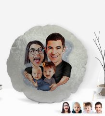 Kişiye Özel Aile Karikatürlü Yuvarlak Dekoratif Kırlent Yastık-4