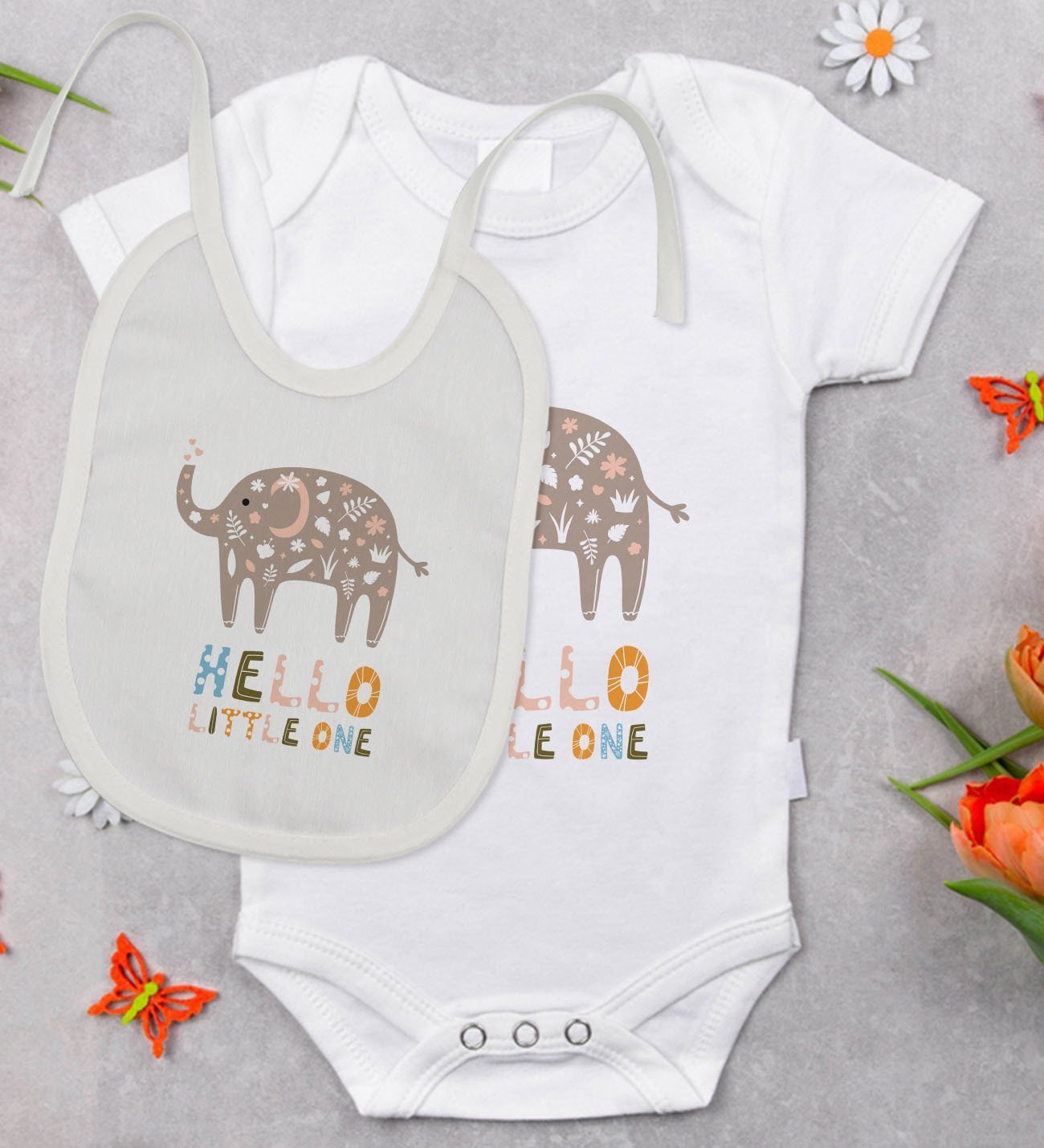 BK Kids Hello Little One Tasarımlı Bebek Body Zıbın ve Mama Önlüğü Hediye Seti - Model 1