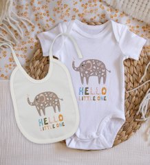 BK Kids Hello Little One Tasarımlı Bebek Body Zıbın ve Mama Önlüğü Hediye Seti - Model 1