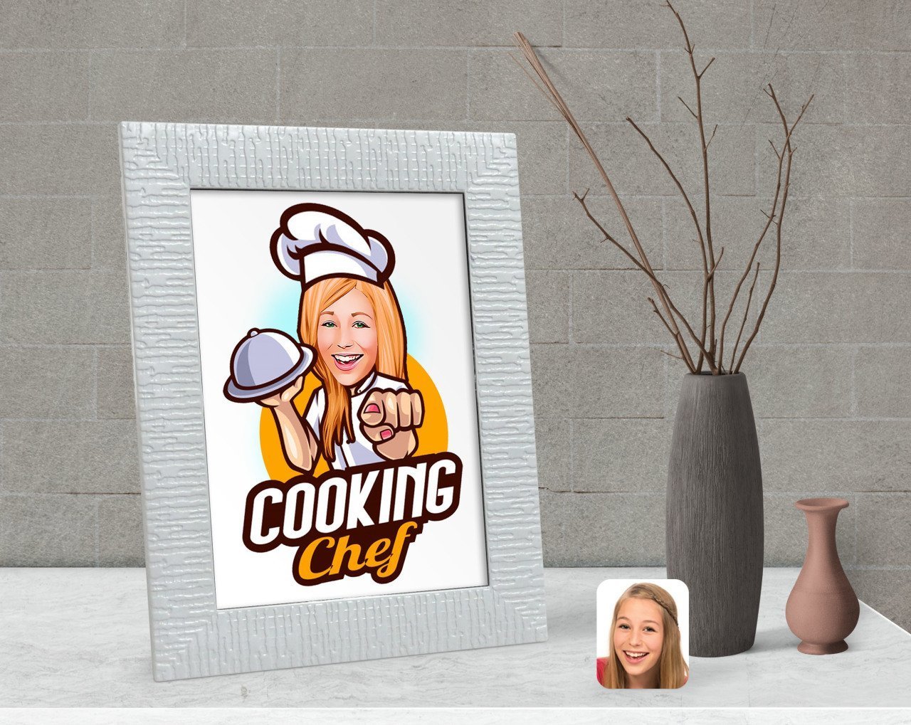Kişiye Özel Kadın Chef Karikatürlü Dekoratif Çerçeve-15