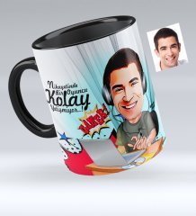 Kişiye Özel Bay Oyuncu Karikatürlü Siyah Kupa Bardak - 1