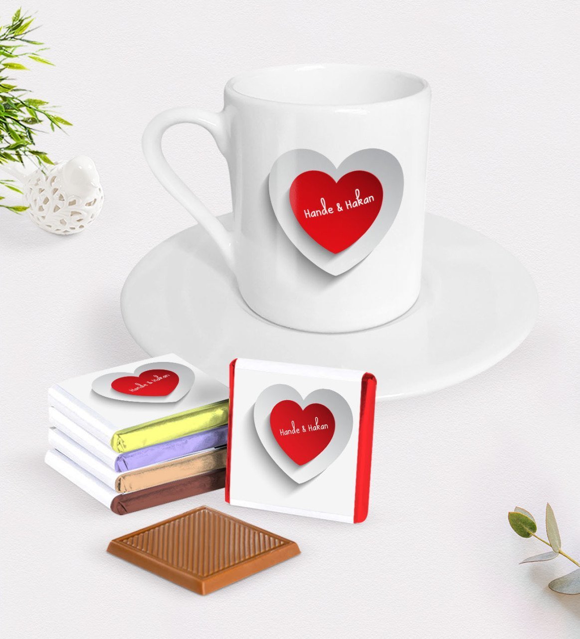 Kişiye Özel Sevgililer Günü Türk Kahvesi Fincanı ve Madlen Çikolata Seti-39