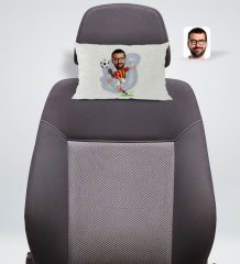 Kişiye Özel Sarı Kırmızı Futbolcu Karikatürlü Dikdörtgen Araç Koltuk Yastığı-1