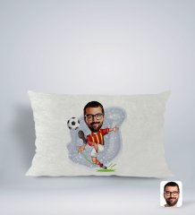 Kişiye Özel Sarı Kırmızı Futbolcu Karikatürlü Dikdörtgen Araç Koltuk Yastığı-1