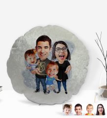Kişiye Özel Aile Karikatürlü Yuvarlak Dekoratif Kırlent Yastık-3