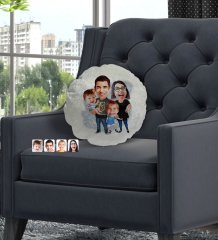 Kişiye Özel Aile Karikatürlü Yuvarlak Dekoratif Kırlent Yastık-3
