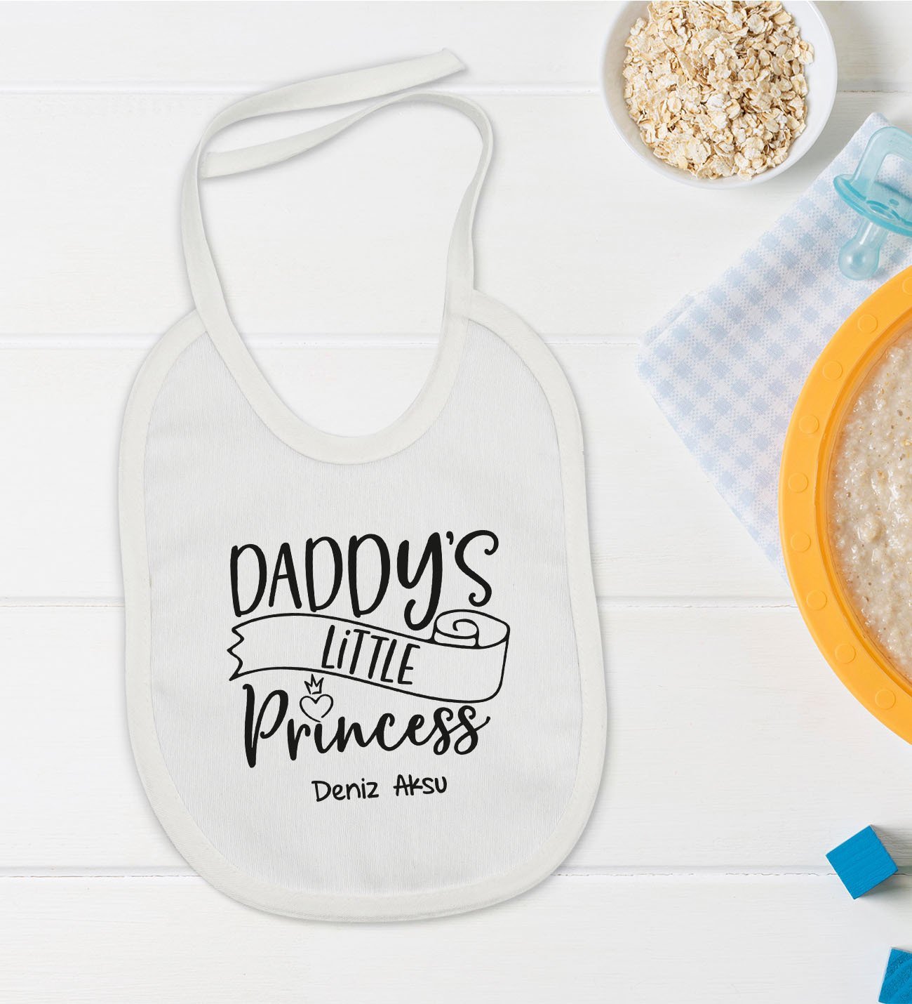 BK Kids Kişiye Özel Daddy's Little Princess Tasarımlı Bebek Mama Önlüğü - Model 1