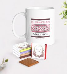 Kişiye Özel El Sanatları Öğretmeni Beyaz Kupa ve Çikolata Hediye Seti
