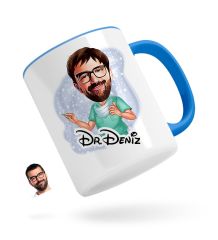 Kişiye Özel Erkek Cerrah Karikatürlü Mavi Kupa Bardak-1