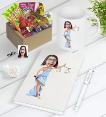 Kişiye Özel Bayan Avukat Karikatürlü Nostaljik Lezzetler Defter Kalem Kupa Hediye Seti-2