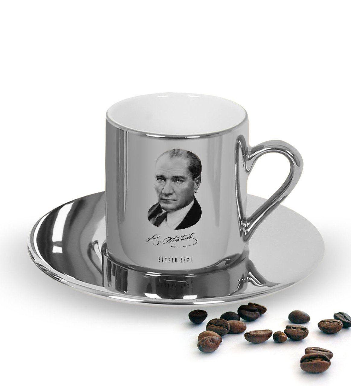 Kişiye Özel Atatürk Temalı Aynalı Gümüş Türk Kahvesi Fincanı-12