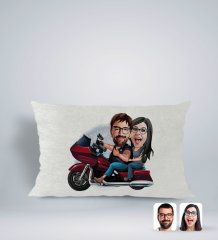 Kişiye Özel Sevgililer Karikatürlü Dikdörtgen Araç Koltuk Yastığı-103