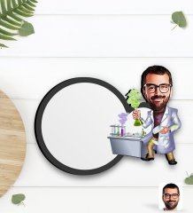 Kişiye Özel Erkek Kimya Öğretmeni Karikatürlü Ahşap Bardak Altlığı-2