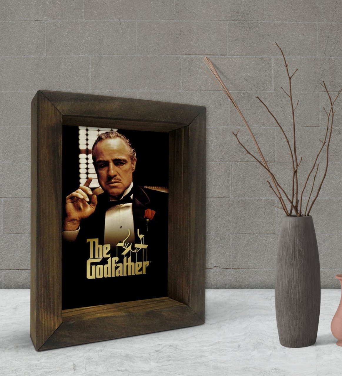 BK Gift Baba Godfather Tasarımlı Dekoratif Doğal Masif Ahşap Çerçeve 15x20cm-4