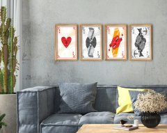 BK Home İskambil 4'lü El Yapımı Ahşap Çerçeveli Tablo-5