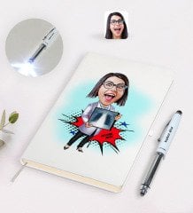 Kişiye Özel Kadın Radyolojist Karikatürlü Defter Kalem ve Dokunmatik Işıklı Kalem Seti-1