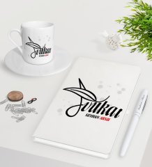 Kişiye Özel Avukat Beyaz Defter Kalem Türk Kahvesi Fincanı Seti-9
