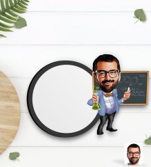 Kişiye Özel Erkek Kimya Öğretmeni Karikatürlü Ahşap Bardak Altlığı-1