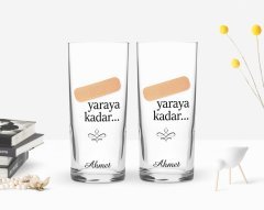 Kişiye Özel Renkli Baskılı Yaraya Kadar Tasarımlı İkili Rakı Bardağı Seti-1