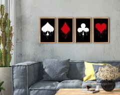 BK Home İskambil 4'lü El Yapımı Ahşap Çerçeveli Tablo-4