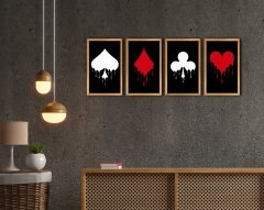 BK Home İskambil 4'lü El Yapımı Ahşap Çerçeveli Tablo-4