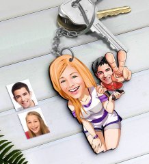 Kişiye Özel Sevgililer Karikatürlü Ahşap Anahtarlık-30